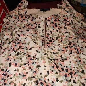 My Michelle Floral Zip-Up Blouse - Pink, Green, Black